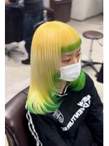 毛先デザインカラー×グリーン