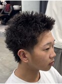 熊本 スパイキーパーマ ショート アップバング 短髪 MEN'S HAIR