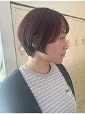 アンブレラカラー/ショート/ボルドー/ブリーチ/10代20代30代