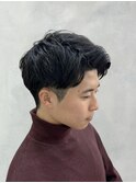 アップバング刈り上げショートブルーブラックニュアンスデザイン