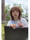 春オレンジベージュ/レイヤーカット/ミディアムウルフ/10代.20代