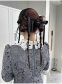 ロングヘアカチモリツインお呼ばれヘアセットヘアアレンジ
