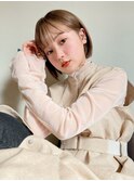 ★髪質改善★ショートボブ韓国丸みショートカットミルクティー