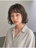 ボブパーマ/クセ毛風パーマ/ニュアンスパーマ/ブラウン/前髪
