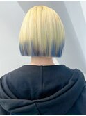 ボブミディアムショート韓国ヘアホワイトブロンド_ba540671