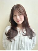 ロングレイヤー/チェリーブラウン/流し前髪/シースルーバング
