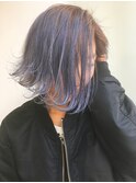 ブルーグレーのグラデーション 外ハネbob