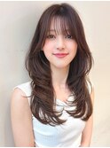 グレーベージュストレートレイヤーロング黒髪◎20代30代40代50代