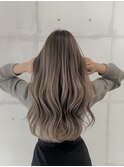 デザインカラーレイヤーカットウェットヘアオリーブベージュ白髪
