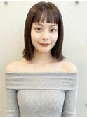 ぱっつん前髪モカブラウンブリーチなし切りっぱなしボブ20代P3