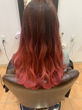 グリッター (Glitter) バレイヤージュ×毛先レッド