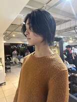 =メンズボブ/ダークアッシュ/ニュアンスパーマ／メンズウルフ