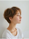 大人丸みショート×ミルクティーベージュ