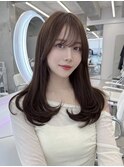 透明感くすみベージュ/ロングレイヤー/ワンカール/顔周りカット