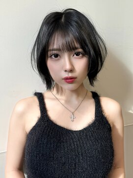 黒髪ゆるふわボブ前髪ぱっつん