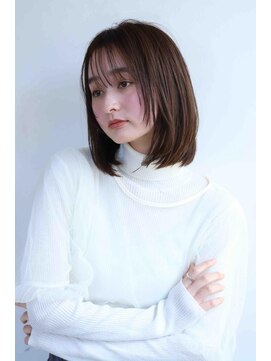 ムウ 難波(MOU) ボブクールショート前髪イメチェンピンクベージュ30代40代50代