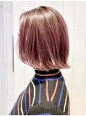 ピンクバイオレットカラー_外ハネボブアッシュブラウン_ba273901