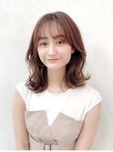 大人ミディアム外ハネ小顔くびれヘア透明感カラー韓国風/銀座