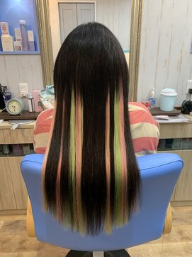 美容室 ダン エクセルシア(Dan) プレミア編込エクステ★グリーン色&淡いピンク華やかロング♪