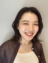 透明感カラー 似合わせ　小顔ボブ 暗髪カラー　前髪なし