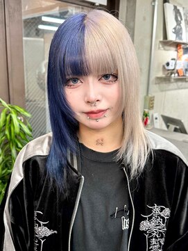 リル ラウム 原宿(LiL Raum) ツートンカラー/ブルー/ホワイト/原宿/ブリーチ/レイヤーカット