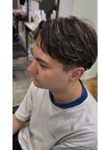 ホワイトブロンドハイライト×フェザーパーマ風セット