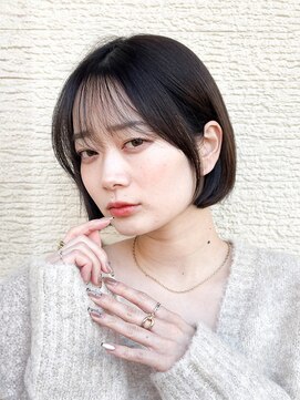 ミディアムレイヤー/ボブ/小顔/オリーブグレーブラウン/黒髪