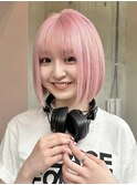 ダブルカラーピンクベージュベージュカラーケアブリーチミニボブ