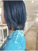 ネイビーブルー外ハネボブ/ショートボブ/ショートヘア/20代/30代