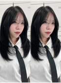 ロング　ブルーブラック　　レイヤーカット