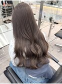 韓国ヘア顔周りレイヤーミルクティーベージュ暗めグレージュ