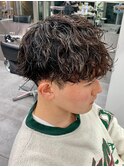 ダークアッシュニュアンスパーマ韓国マッシュベリーショート