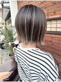 切りっぱなしボブ バレイヤージュ ブリーチ デザインカラー 30代