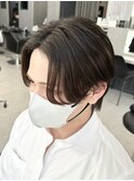 センターパート縮毛矯正マッシュウルフ毛流れツーブロック