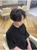 メンズアッシュグレーセンターパートコンマバング