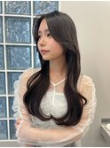 博多/韓国ヘア/センター分け/前髪顔周りカット/暗めカラー