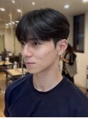 黒髪ラウンドマッシュダウンパーマツーブロックワックスなし