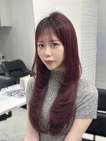 ロムーク 表参道(LOMKH) ロングレイヤーカット顔周りシールエクステ夏ヘーゼルグレージュ