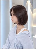地毛風縮毛矯正韓国風顔まわりレイヤー小顔ボブ切りっぱなしボブ