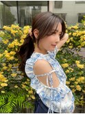 大人かわいい小顔レイヤーピンクベージュ顔まわりレイヤーカット
