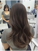 美髪カールピンクブラウン韓国レイヤーロングセミディ顔周り前髪