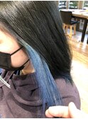 20代30代大人可愛いツヤ感インナーカラーブルーグレージュ