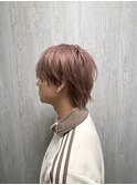 ミディアムウルフ×ハイトーンピンクベージュ