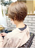 クールショート/ショートパーマ/ボブルフ/ピンクベージュ/柴