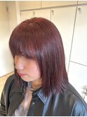 ブリーチ無しダブルカラー　ボルドー×切りっぱなしボブ【篠崎】