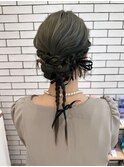 結婚式二次会お呼ばれシニヨン編み込み大人可愛いリボンアレンジ