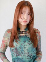 ガリカ 渋谷(Gallica)&nbsp;オレンジブラウンのストレート顔周りレイヤー小顔見え