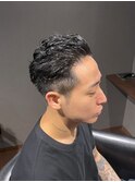 ビジネスツーブロックパーマ ベリーショート オールバック