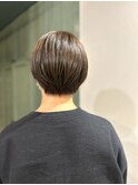 ハンサムショート/ショートボブ/オリーブカラー/透明感カラー