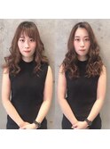 韓国人風前髪エクステ20代30代　セミロング透明感ココアブラウン